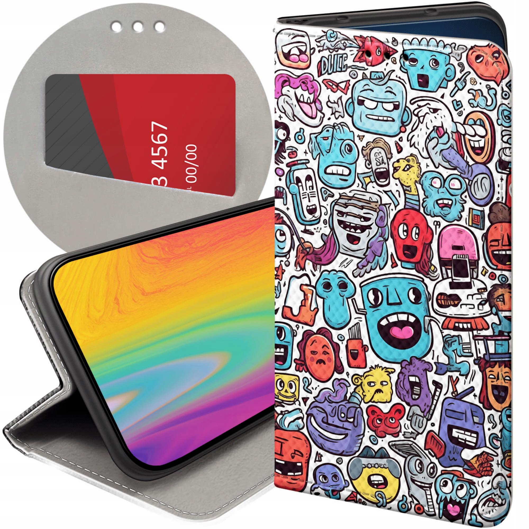 Etui Do Apple Iphone 13 14 Doodle Zwierzęta Potwory Rysunki Futerał