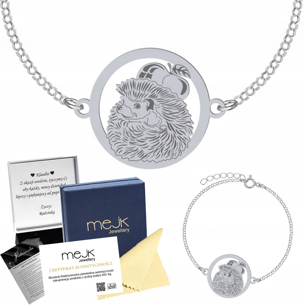 Stříbrný náramek s ježkem 925 Dárek pro předškolačku Šperky Gravírování