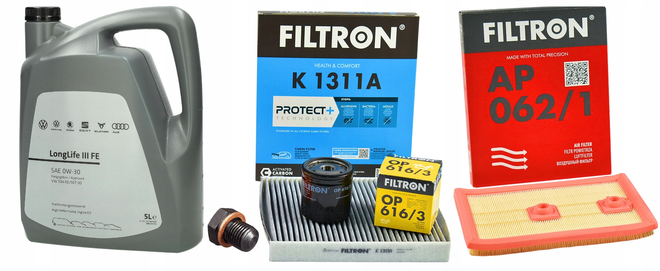 Sada filtrů Filtron Vw Golf VII 1.0 1.2 1.4 1.5 Tsi olej 0W30 5L Vw