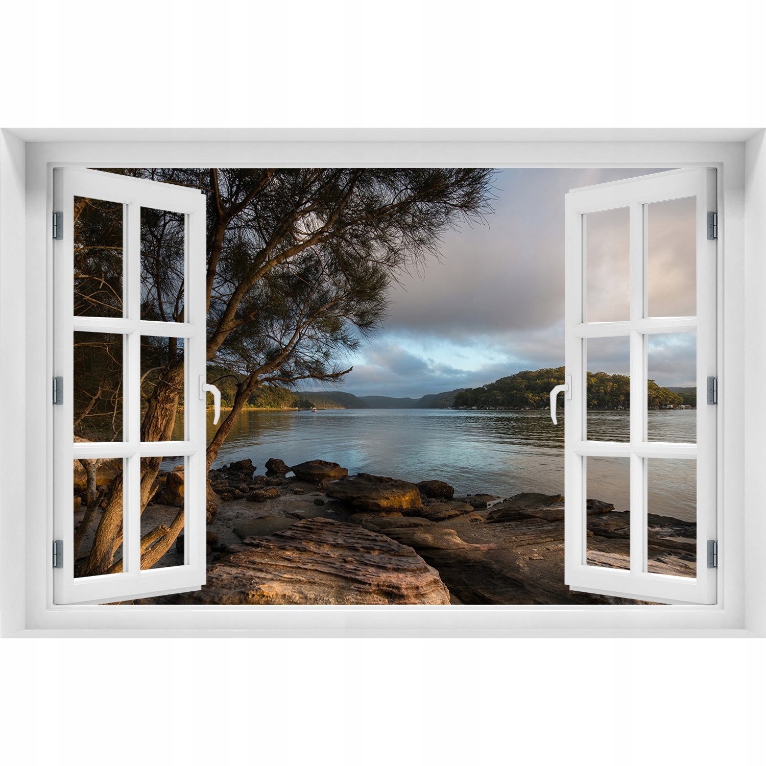 

Naklejka Fototapeta 3D Okno widok Drzewo nad rzeką