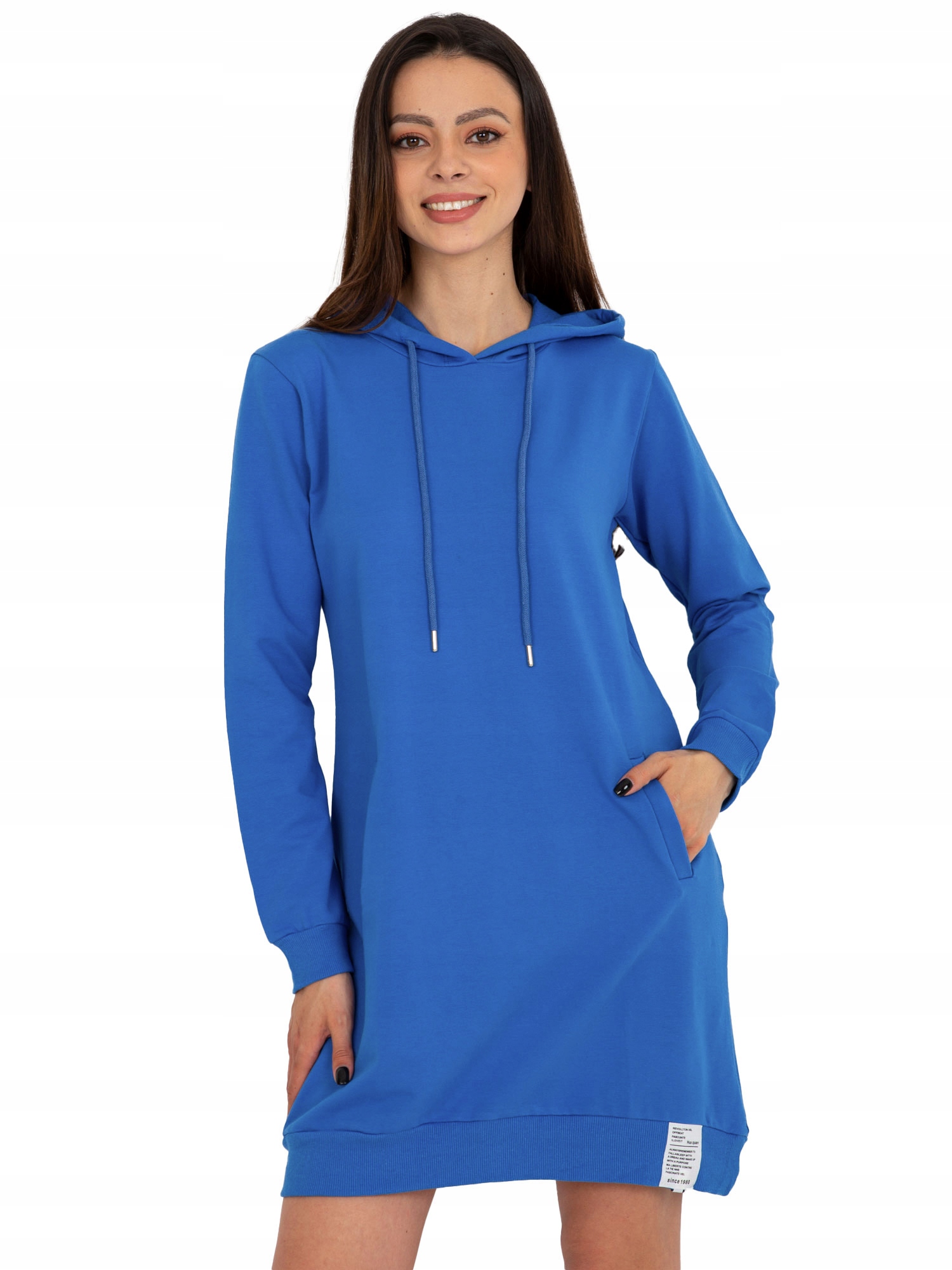 Sukienka Damska dresowa prosta z kieszeniami i kapturem