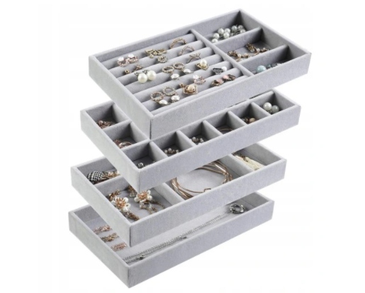 TACA EKSPOZYTOR NA PIERŚCIONKI KOLCZYKI SZARY 4PCS