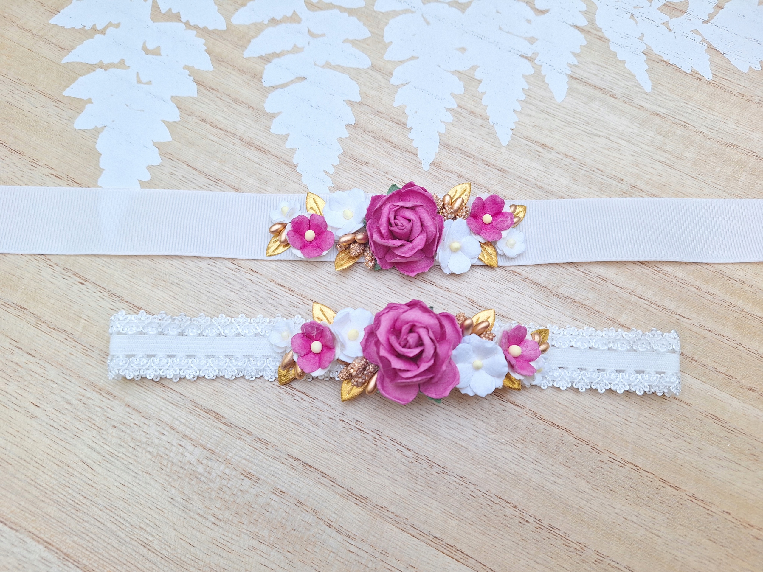 Opaska pasek do chrztu śmietankowa biel fuksja elegancki na chrzest różowa Rozmiar 62