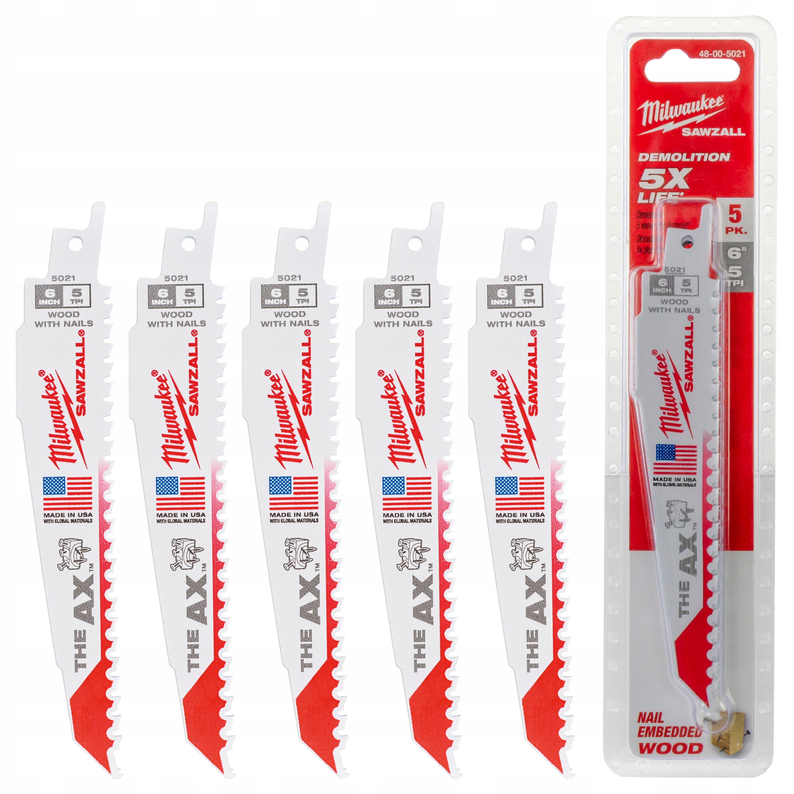 Pilové listy pro pilu ocasku na dřevo s hřebíky Milwaukee Ax 150 5ks