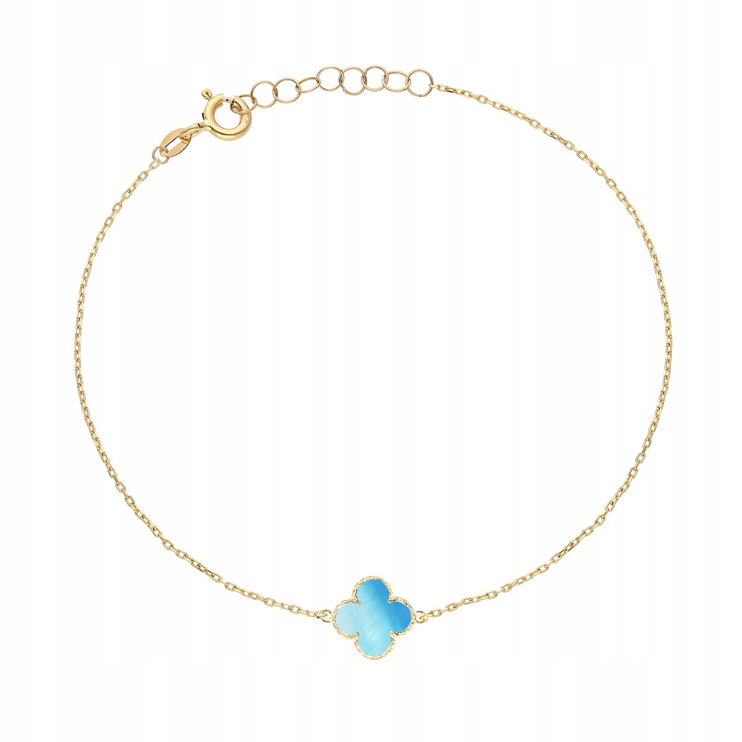 Zlatý pozlacený náramek čtyřlístek modrá perleť Ag.925 19 Cm