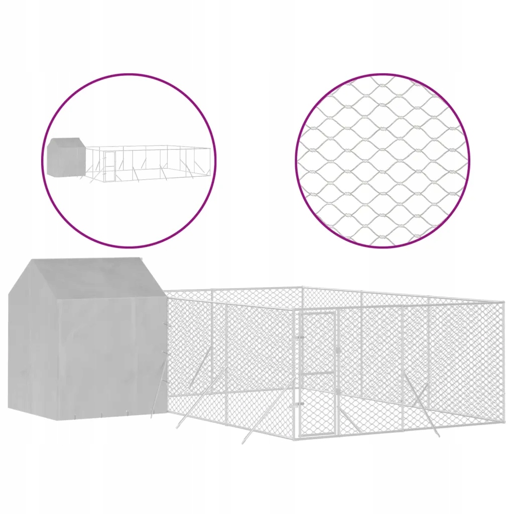 Levně Kotec pro psa, se střechou, stříbrná, 6x6x2,5 m, ocel galvanizovaná
