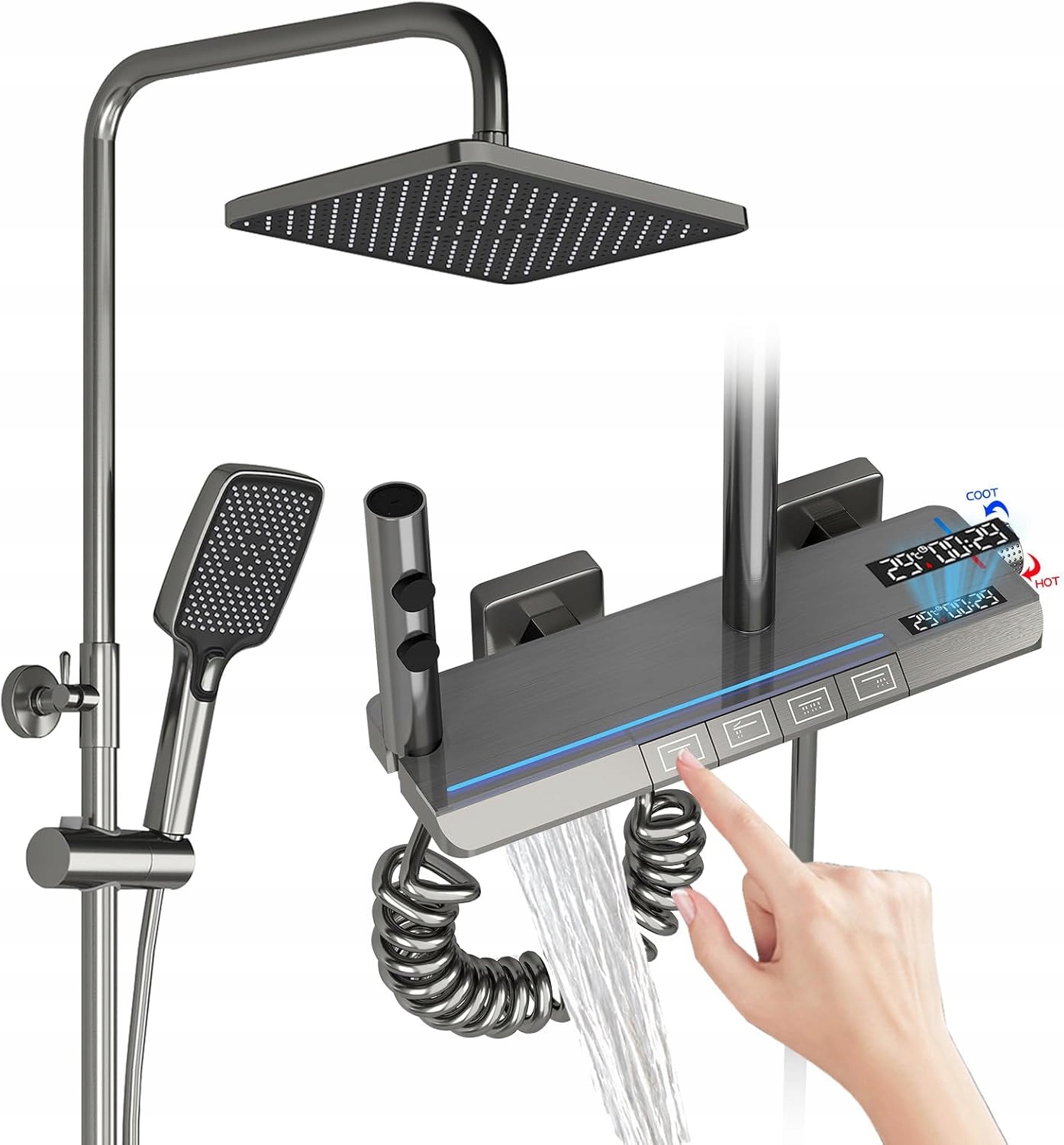 Sprchový stĺp s digitálnym Led displejom a dažďovou sprchou 30 x 20 cm