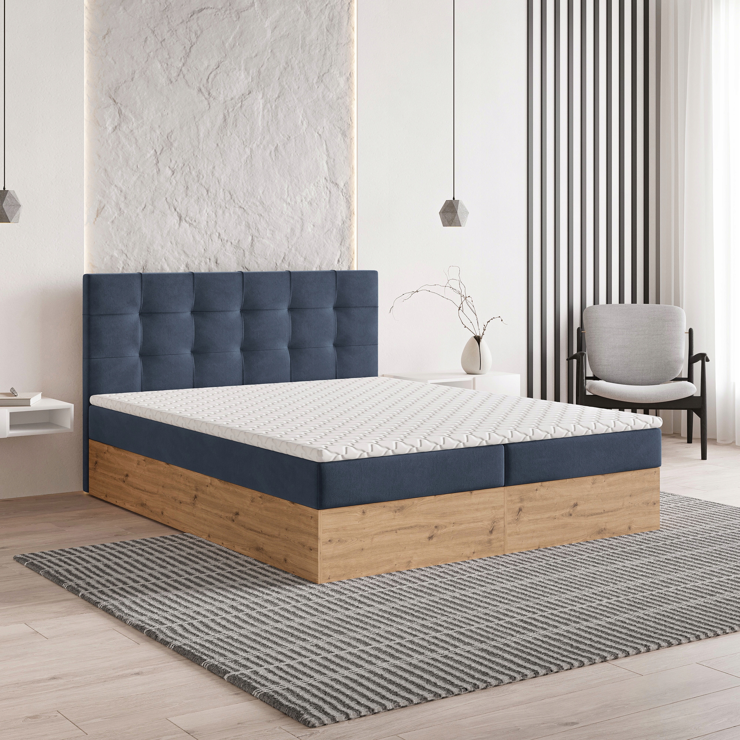 Kontinentální postel Molven 160x200 Matrace Bonell Pohodlná modrá