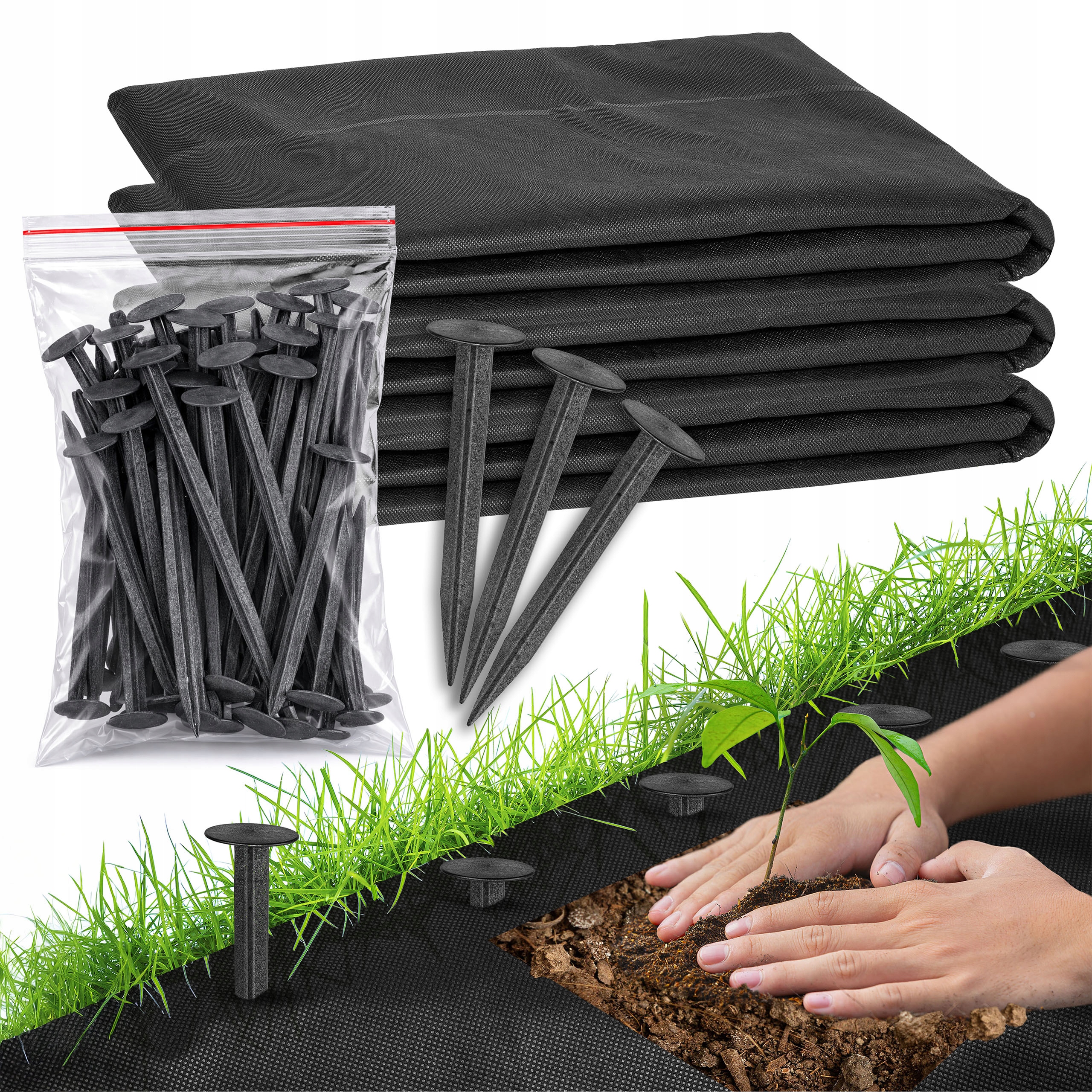 Agrowłóknina 20mb X 3,2m czarna Uv+ kotwy 30szt