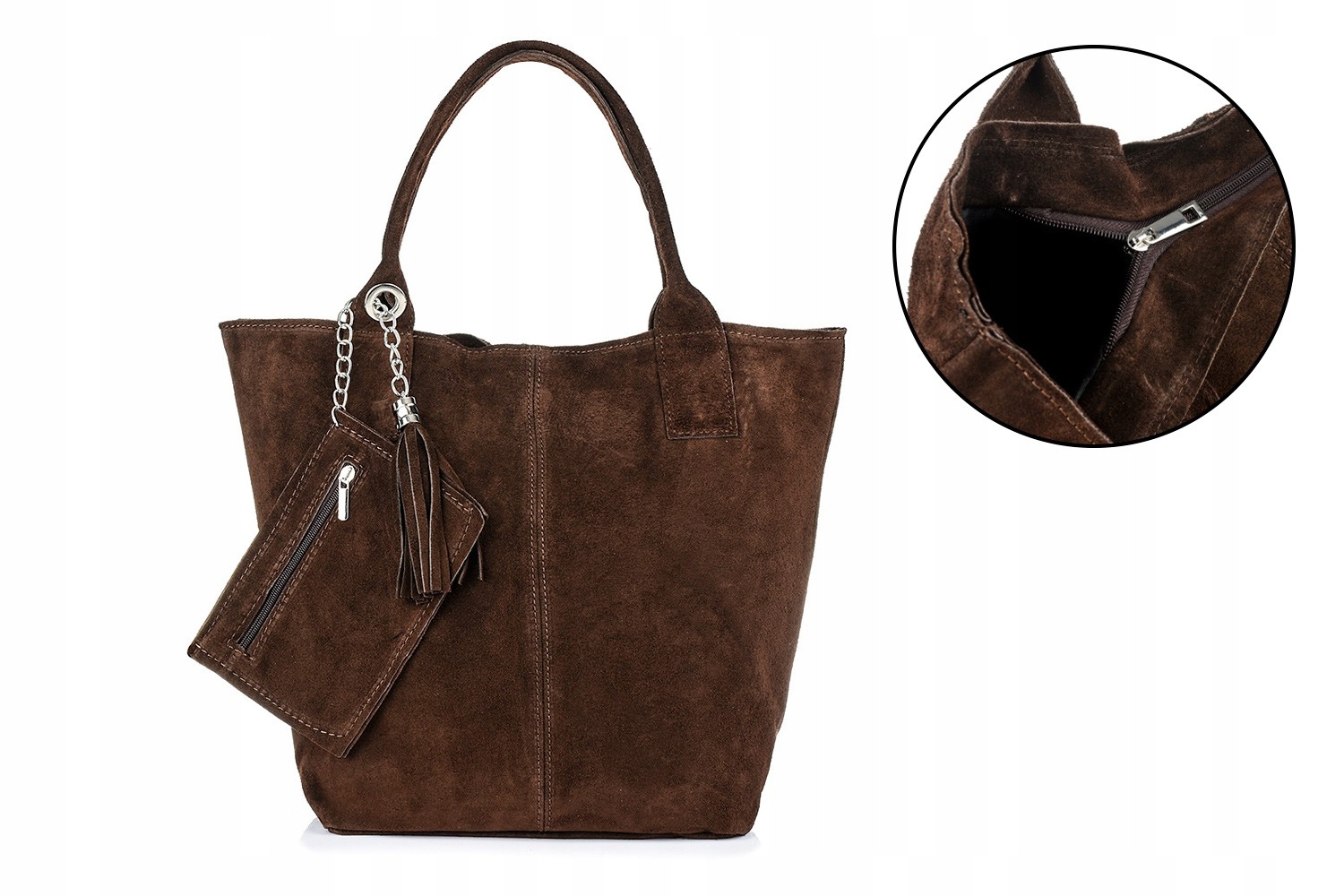 Tmavě hnědá dámská kabelka, velká kožená nákupní taška, kabelka A4