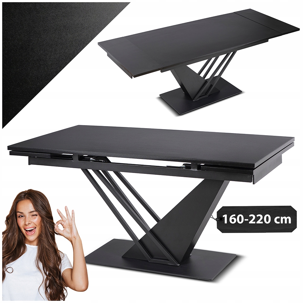 Rozkládací stůl do jídelny Kuchyňský obývací pokoj Velký Černý Rex 160-220