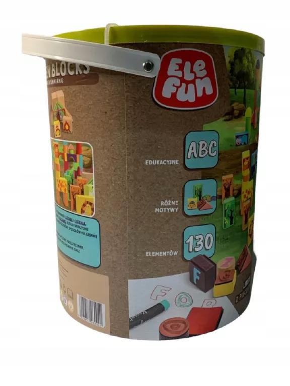 Elefun DREWNIANE KLOCKI LITERY Z PIECZĄTKAMI SAFARI Liczba elementów 130