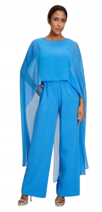 Vera Mont Modrý Oblek S Dlouhou Šifonovou Pláštěnkou 40 Jyd