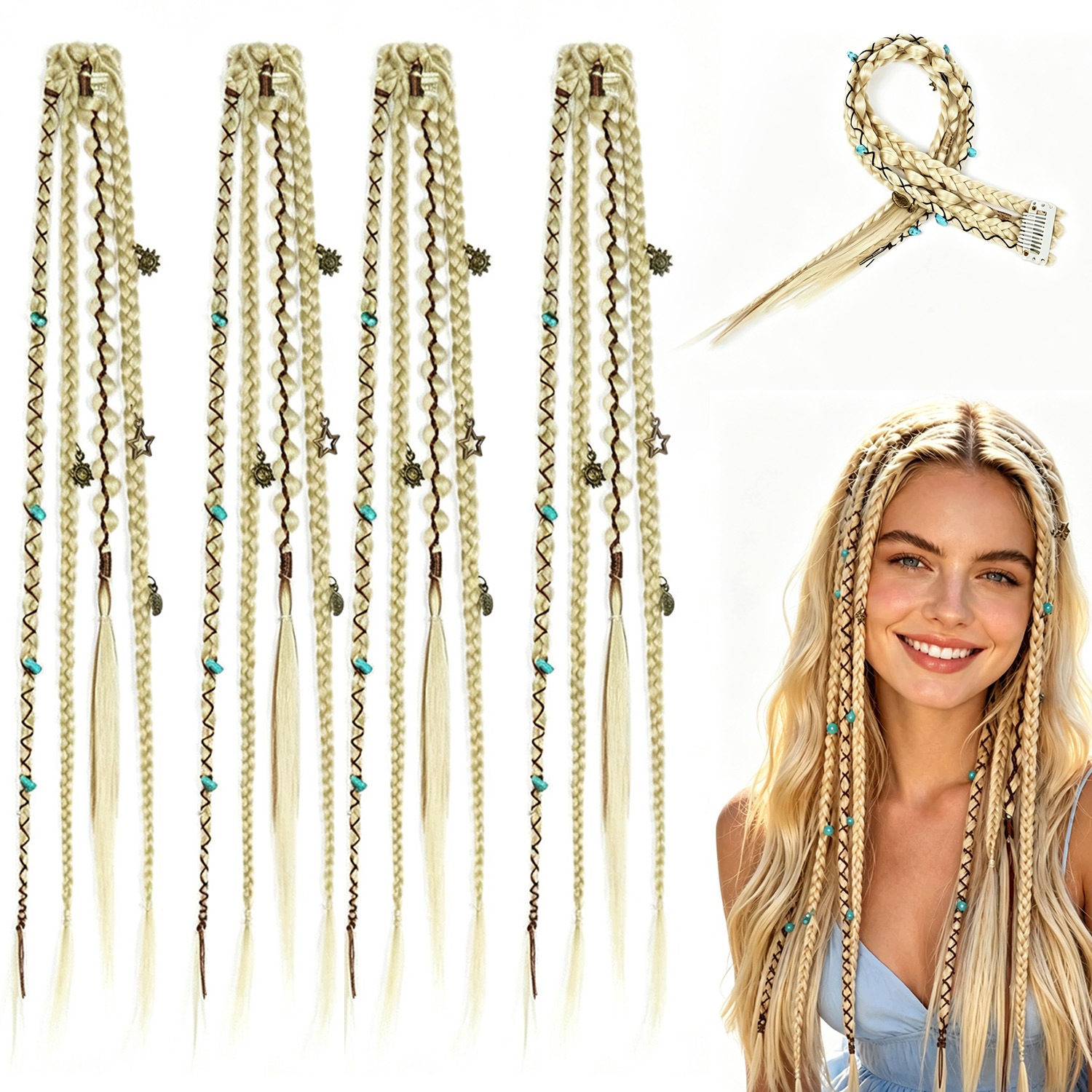 Prodlužování vlasů ve stylu Boho Blond s pásky a sponkami 50 cm -2 páry