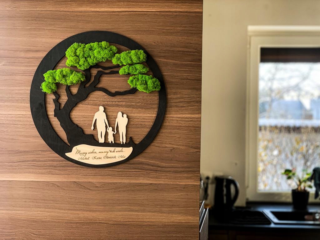 OBRAZ Z MCHU RODZINA DRZEWKO BONSAI MECH CHROBOTEK ŻYWY OBRAZ DRZEWO ŻYCIA Kolor zielony