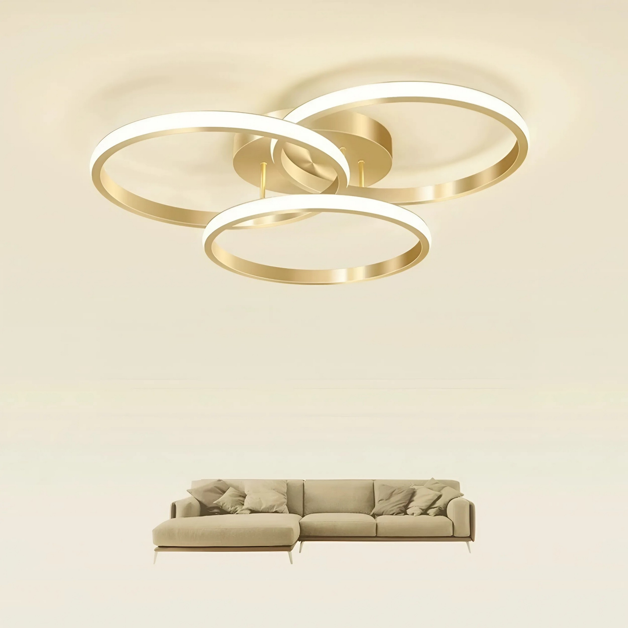 LAMPA SUFITOWA LED ZŁOTA PLAFON LOFT, OKRĘGI WISZĄCA + PILOT 3 KOLORY Długość/wysokość 10 cm