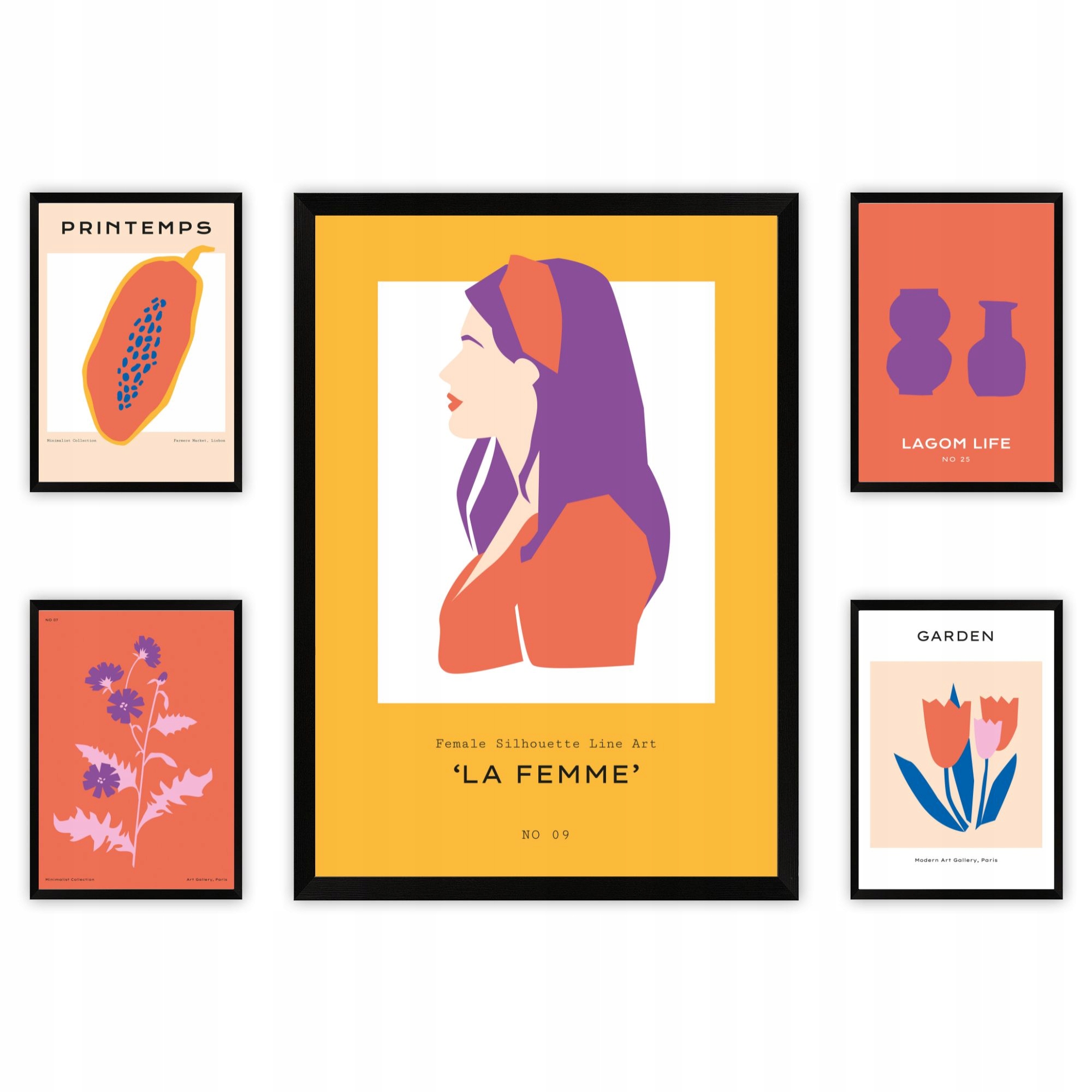 Sada piatich plagátov v rôznych vzoroch Rámček Čierny