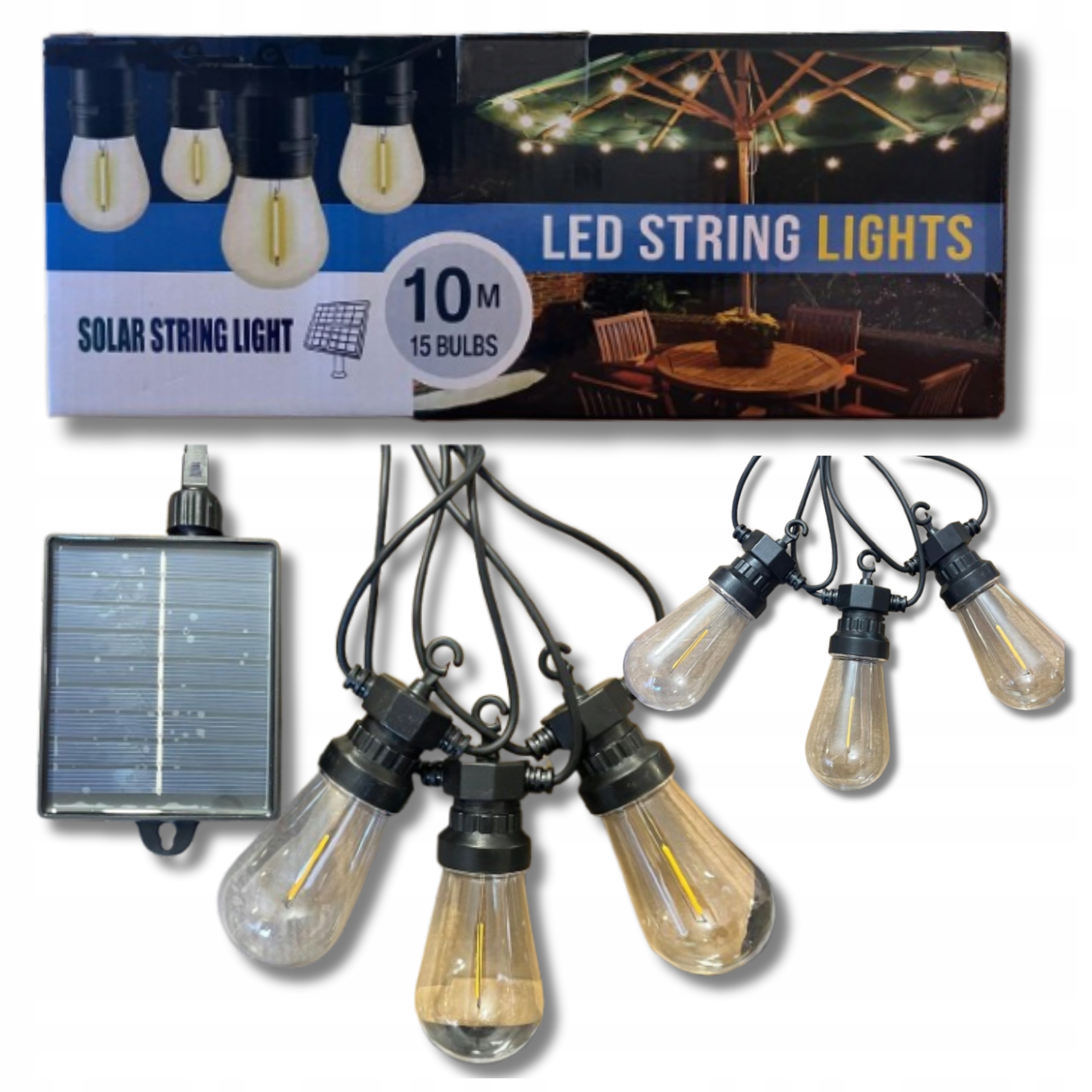 Solární zahradní girlanda Solární lampy 15 Zarowek Balkon IP65 Led 10M