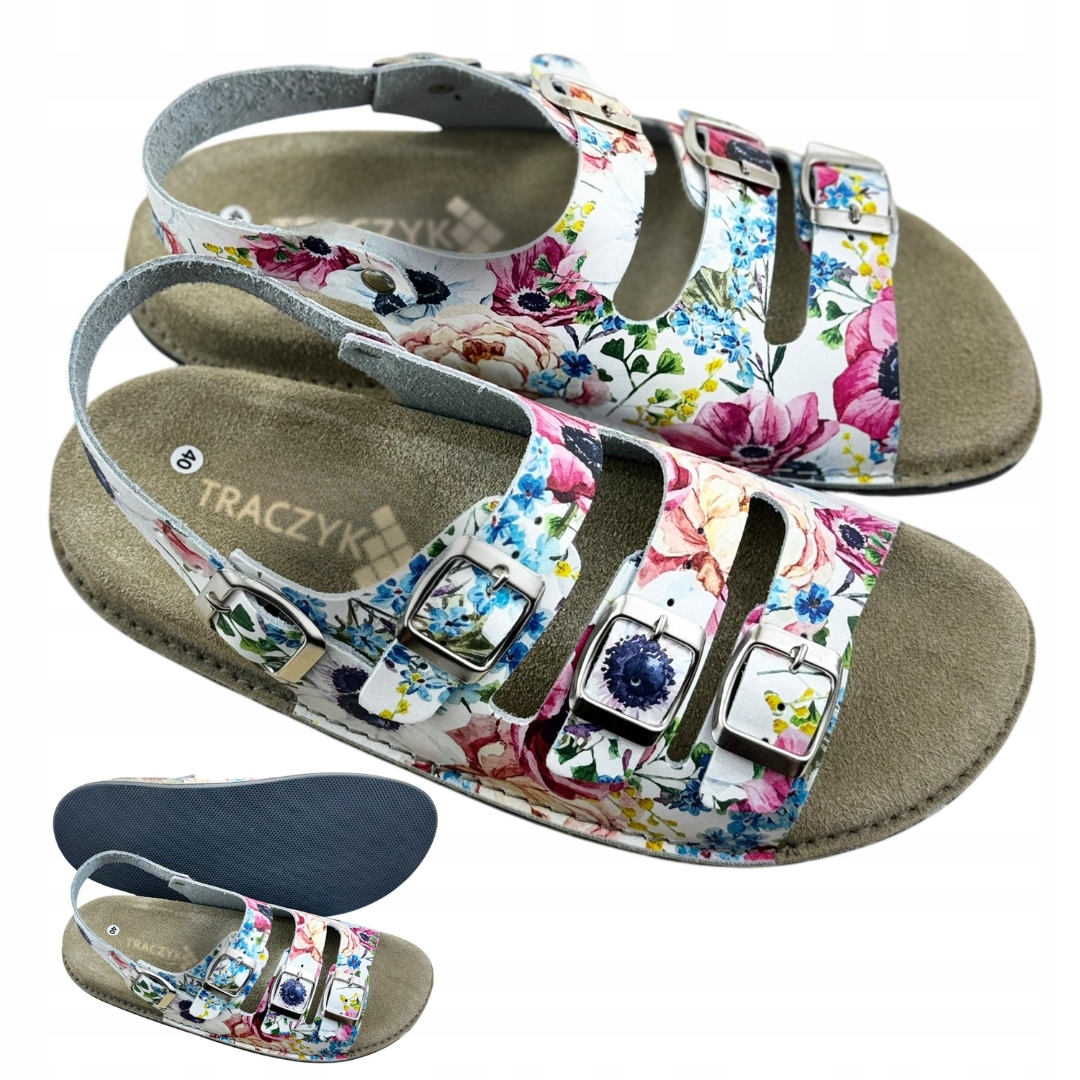 Sandály Traczyk Profilované Pohodlné Přírodní Kůže Květiny Fusbet vel. 42