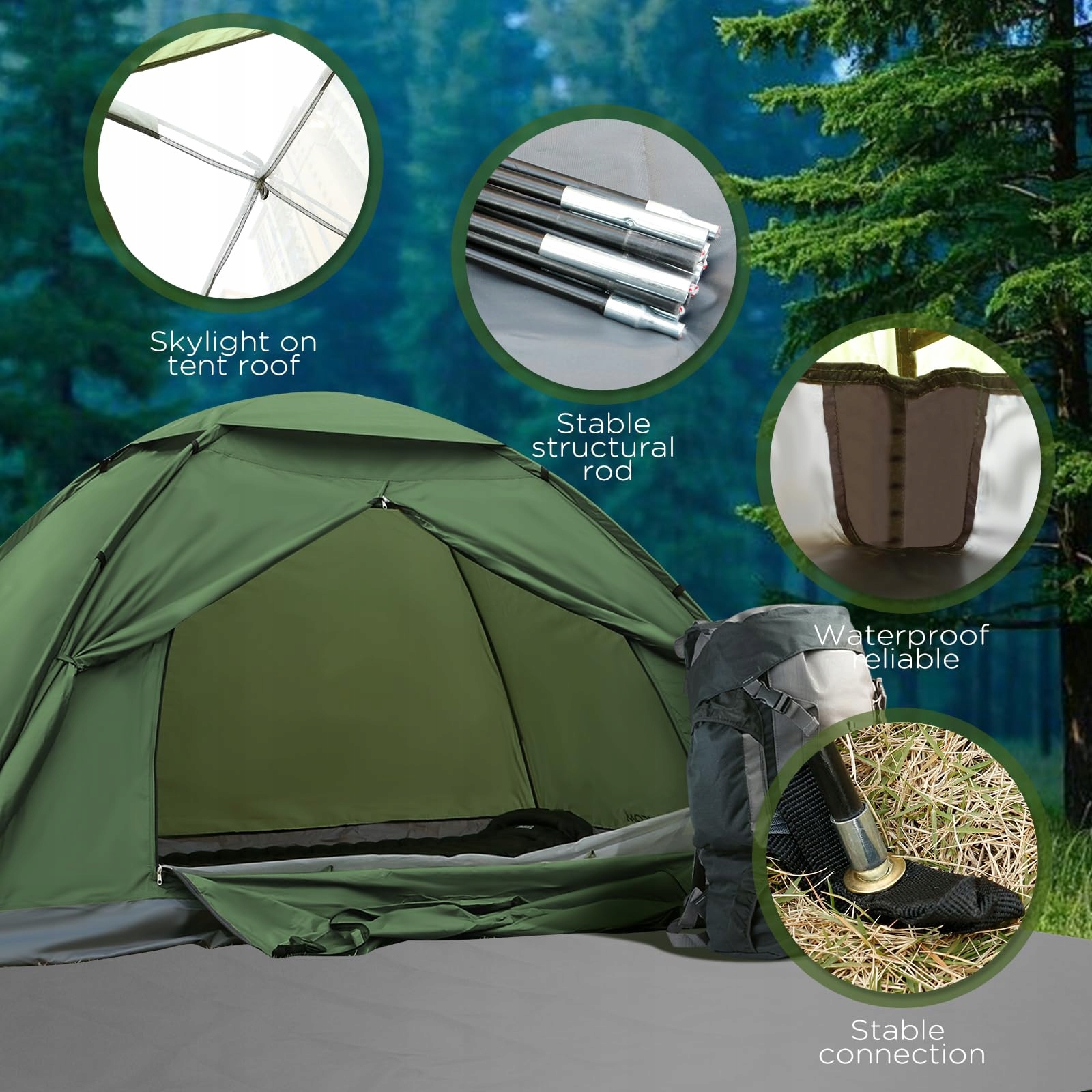 JAICOM Namiot 2 Osobowy Lekki Stabilny Wodoodporny Na Camping Trekking — miniatura 5