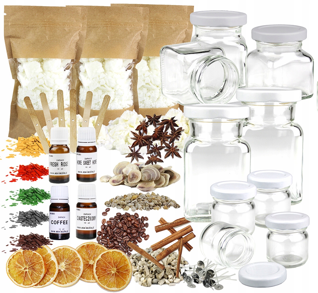 Velká sada na výrobu sójových svíček, sklenice s bílým uzávěrem