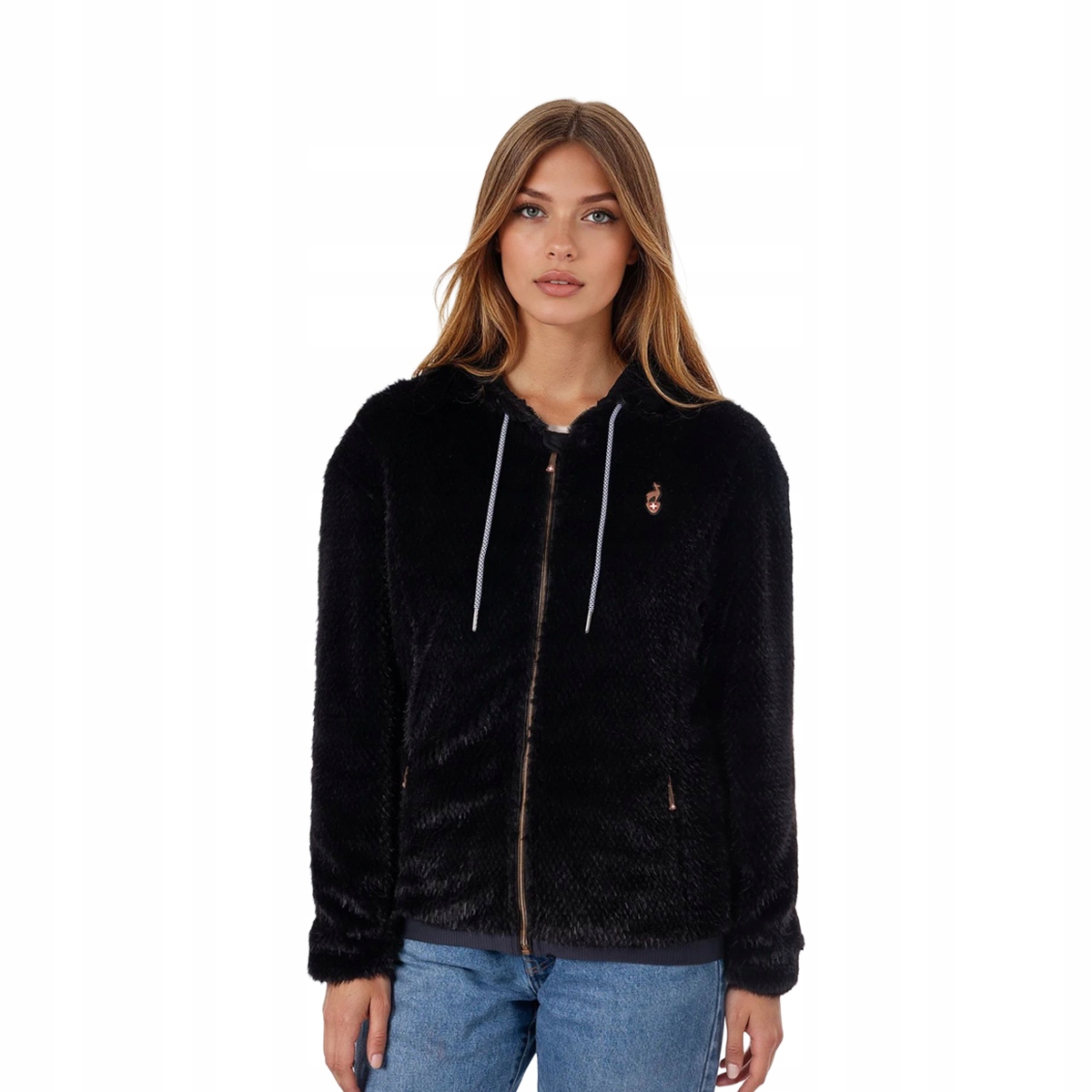 Mikina na zip Aulp Candy Faux Fur, černá, S