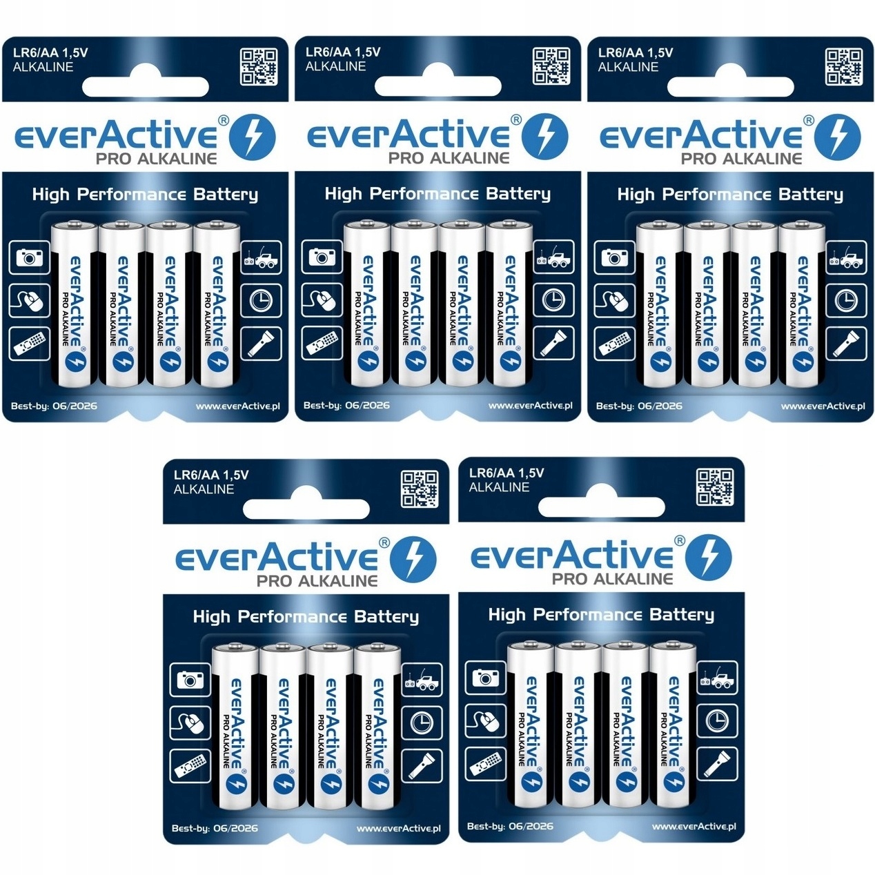 20x Mocne baterie alkaliczne Aa R6 LR6 paluszki zestaw baterii everActive