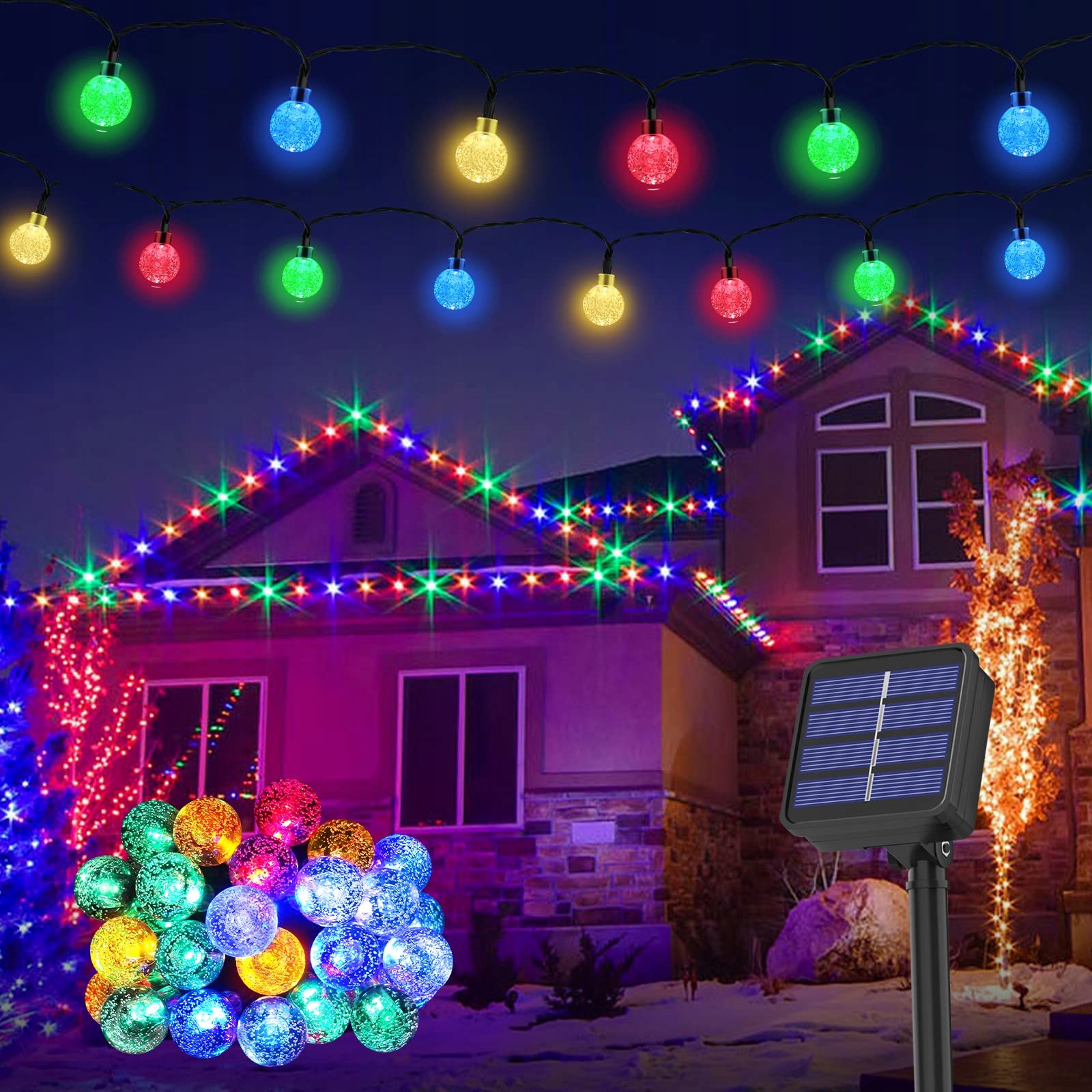 Łańcuch Solar 30 LED 8M IP65 Bunt Balkon Ogród Święta Dekoracje — miniatura 8