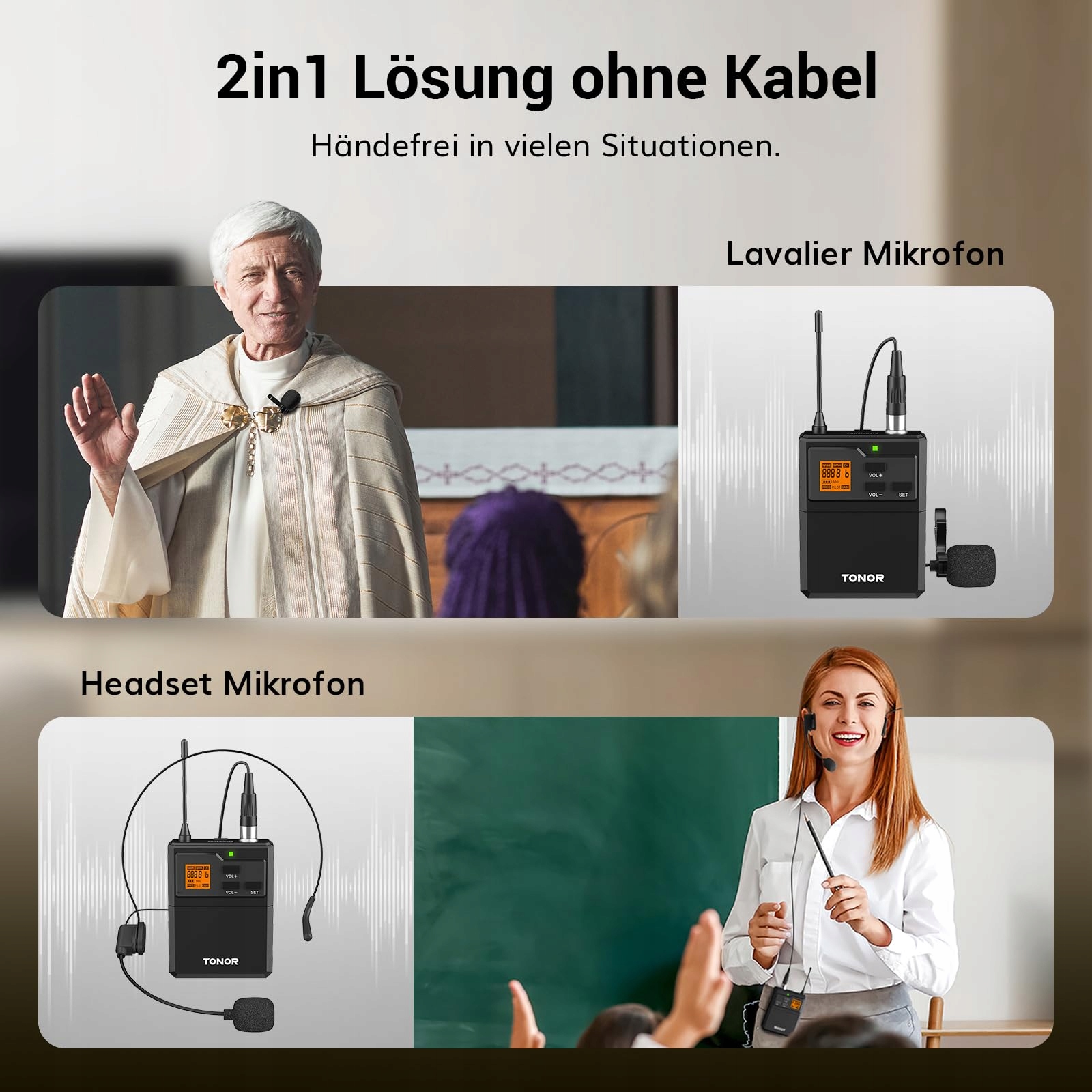 TONOR Zestaw Mikrofonów UHF z Podwójnym Zestawem Słuchawkowym — miniatura 4