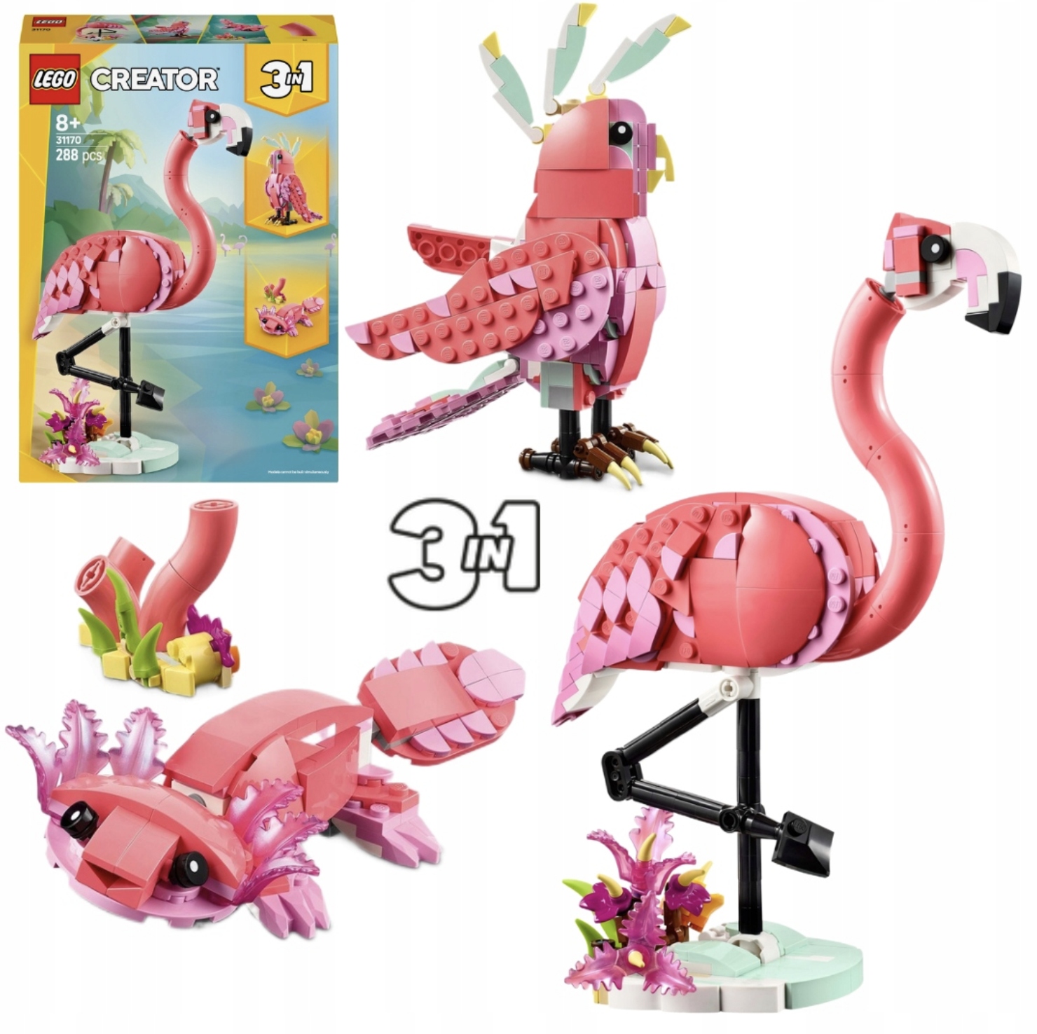 Lego Creator 3W1 31170 Dzikie Zwierzęta Różowy Flaming Zestaw Klocków +8