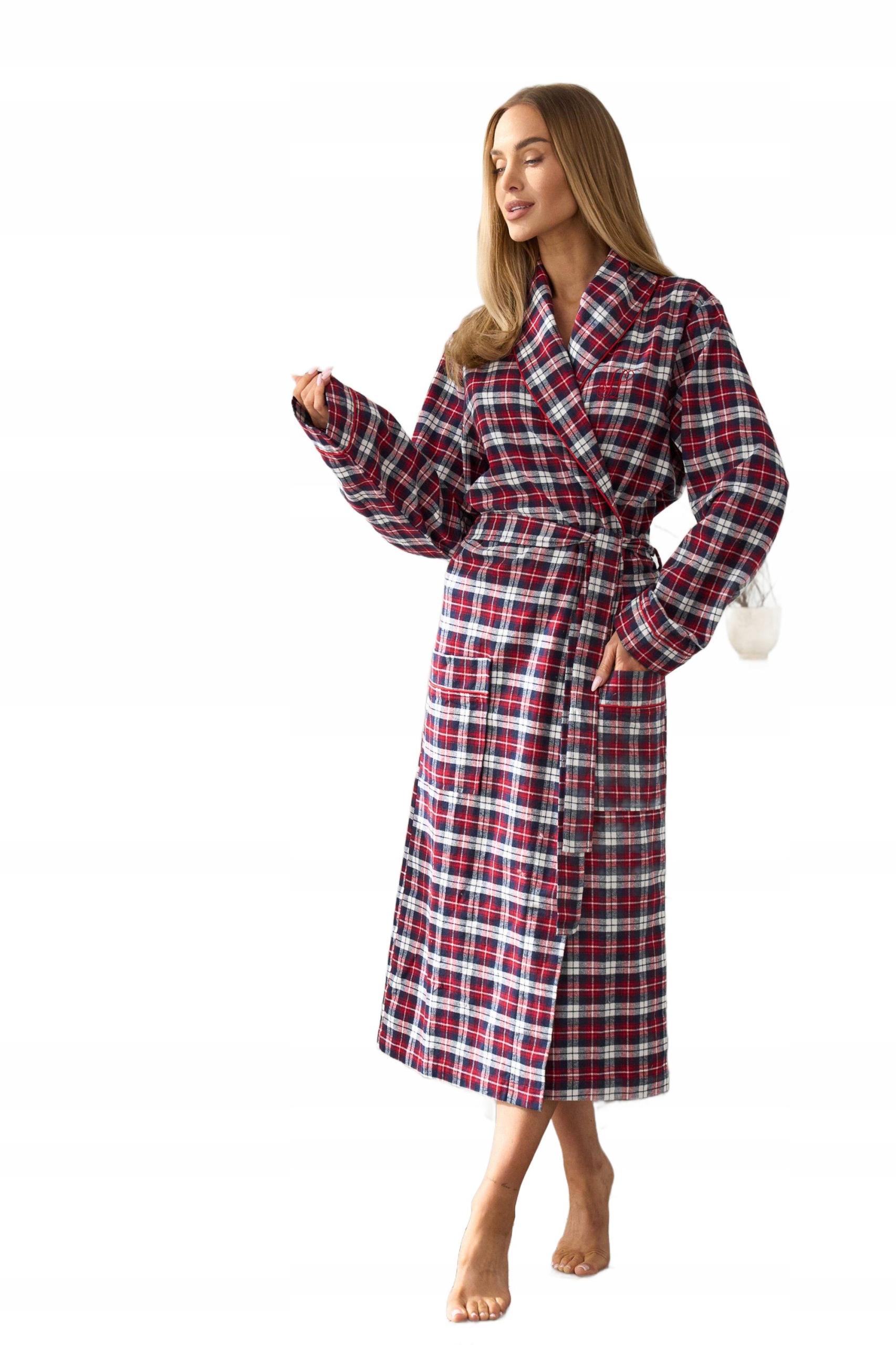 Elegantní dlouhý kostkovaný flanelový župan Roxy 2511 Červený velikost M