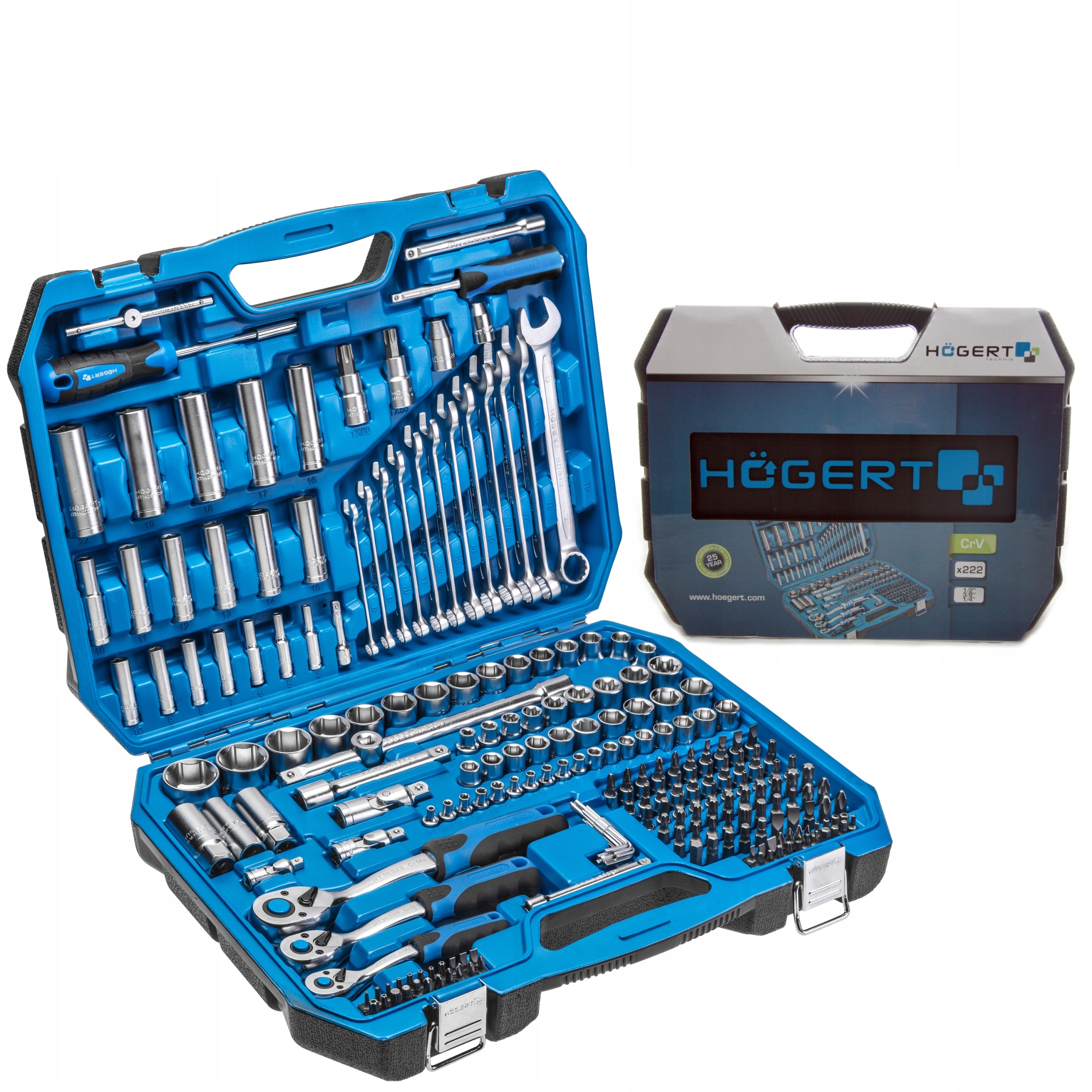 Sada Nástrčných Kľúčov Hogert 1/2" 1/4" 3/8" 222 kusov , Torx Bity