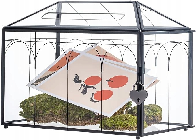 Krabička na svatební karty ze skla s otvorem a zámkem – stylové geometrické provedení