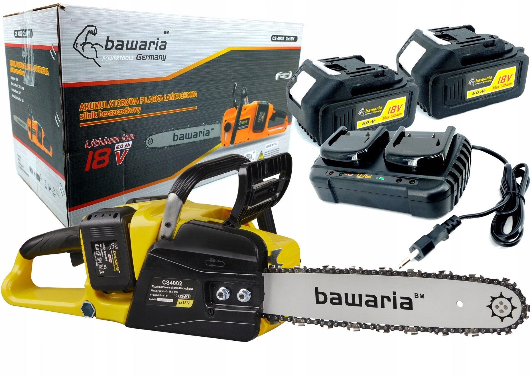 Bawaria CS4002 piła łańcuchowa akumulatorowa 35cm 2x 18V 6.0Ah Bl Motor