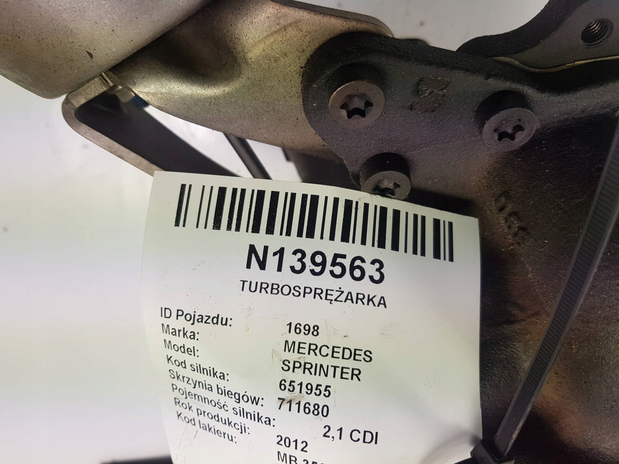 turbo A6510905780 MERCEDES SPRINTER 313