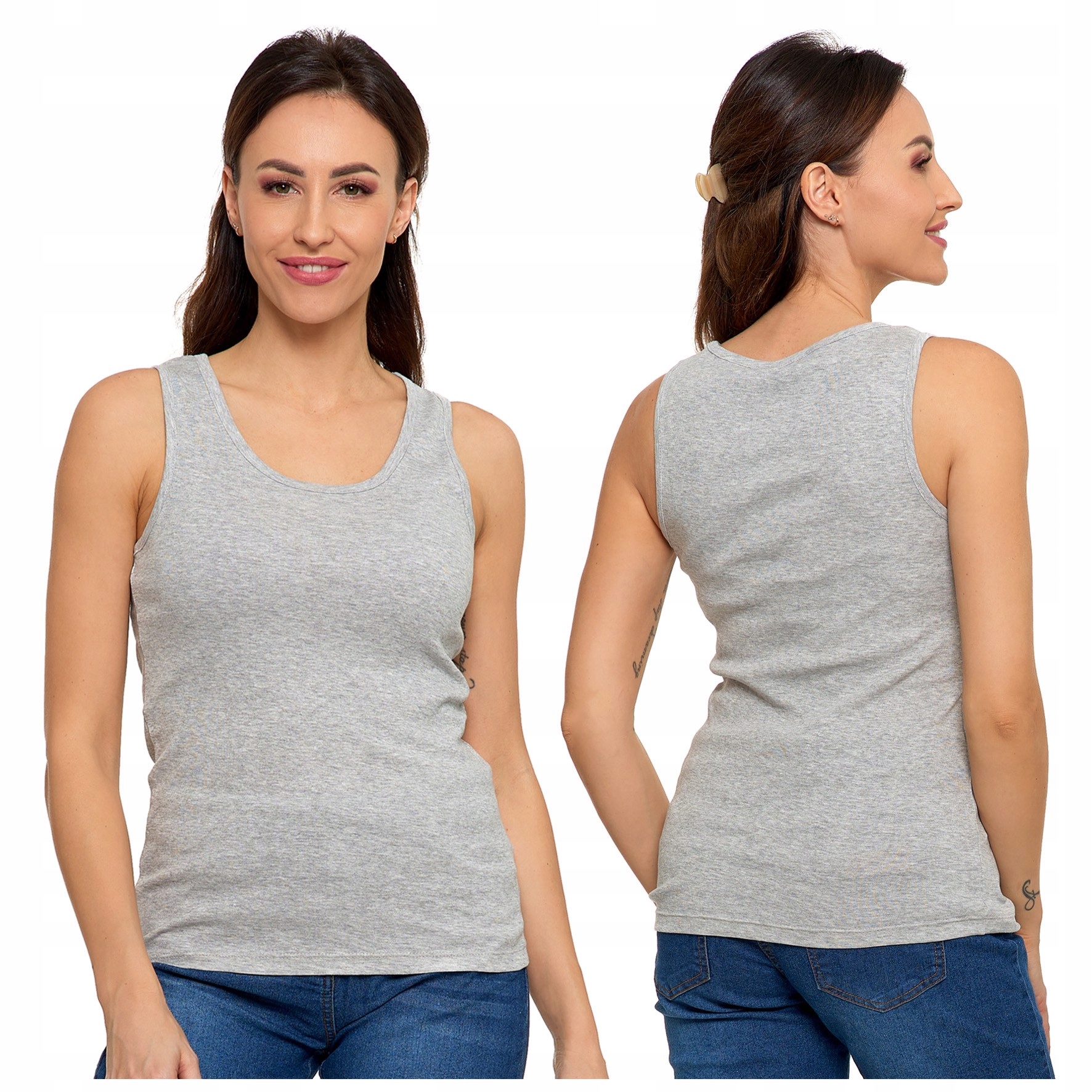 SZARA BOKSERKA DAMSKA KOSZULKA TANK-TOP NA RAMIĄCZKACH BAWEŁNA MORAJ L