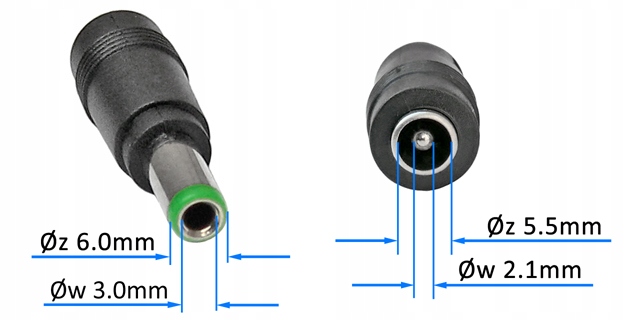 Adapter zasilania DC 3.0/6.0mm/wt-2.1/5.5mm/gn Kod producenta 52086