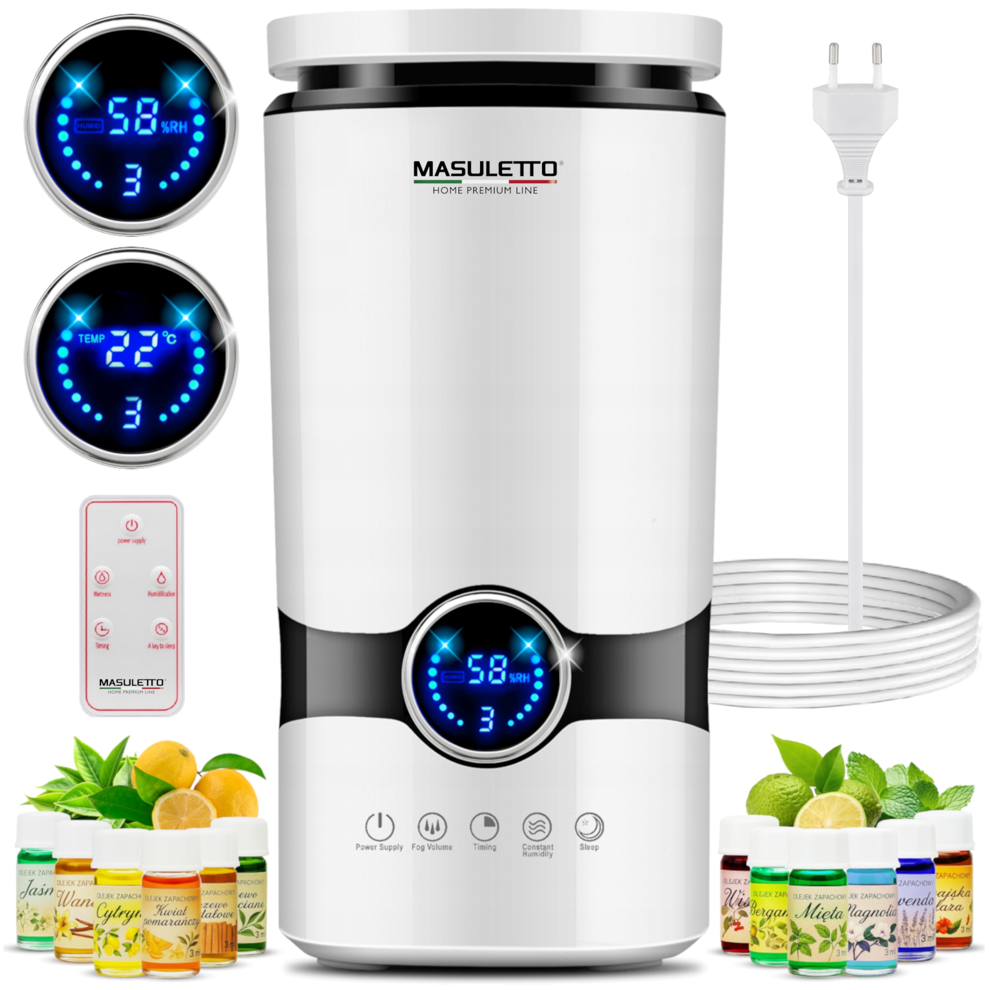 Nawilżacz powietrza Automatyczny Cichy 7w1 Aromaterapia 12 Olejków Pilot