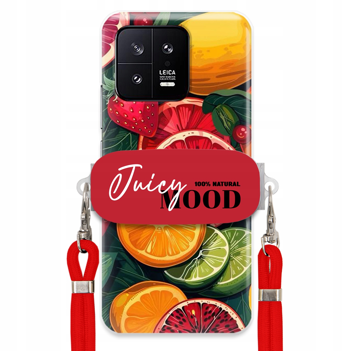 Pouzdro pro Xiaomi 13 Červené vodítko Crossbody+ Držák Módní Juice Mood Ovoce