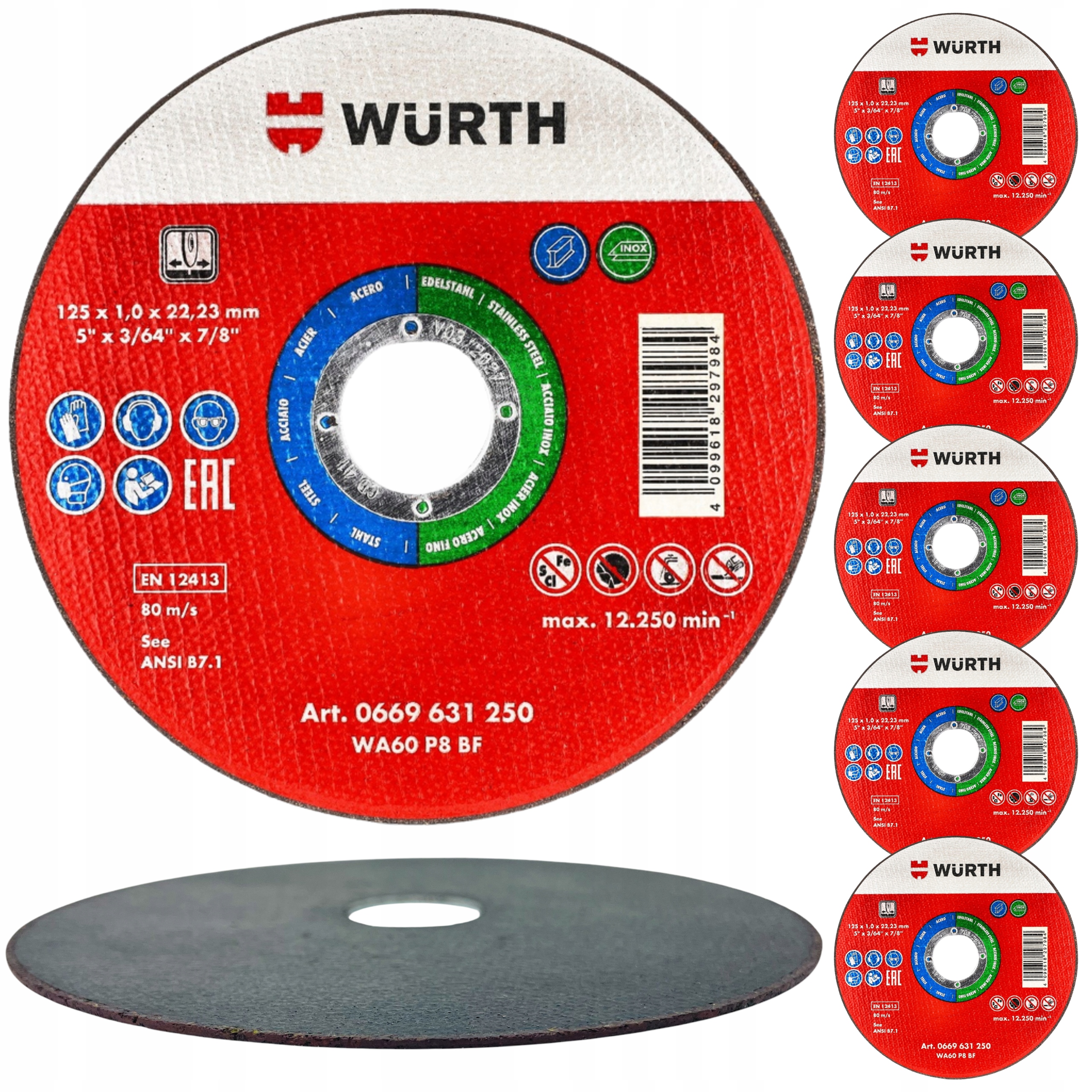 Tarcze Do Cięcia Metalu Stali Nierdzewnej inox 125x1 tarcza Wurth mocne 5x