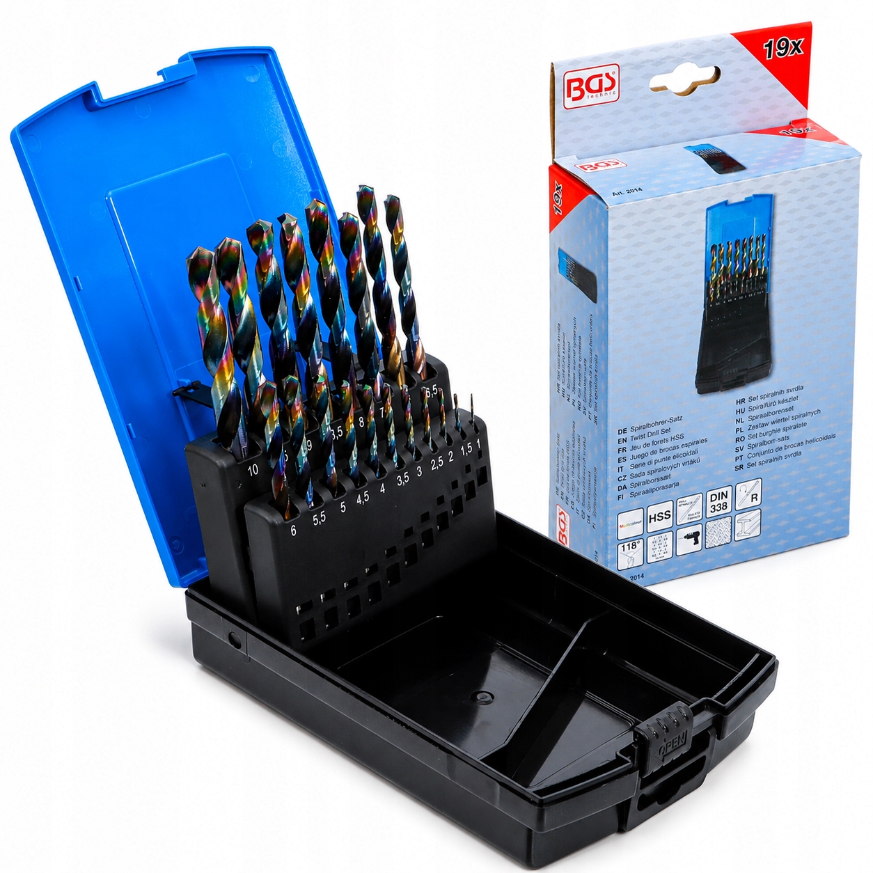 Vrtáky do kovu kobaltové tvrdé Hss 1-10 mm, sada 19 ks BGS-Germany