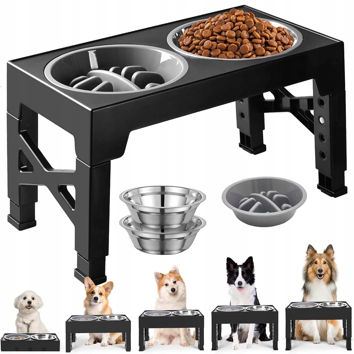 Levně Sada Misek Pro Psa Na Stojanu, Nastavitelná Pro Krmivo, Vodu Na Zpomalování