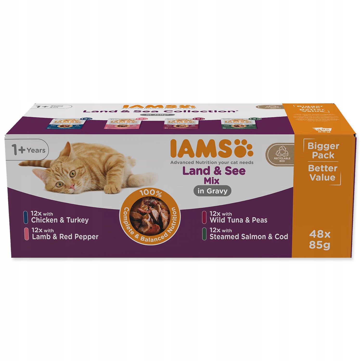 Levně Kapsička Iams Delights Adult mořské a suchozemské maso v omáčce (48x85g)