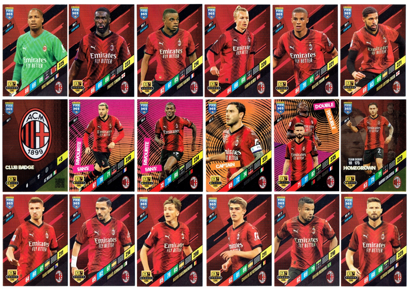 Panini Fifa 365 2024 Zestaw 18 kart piłkarskich Milan