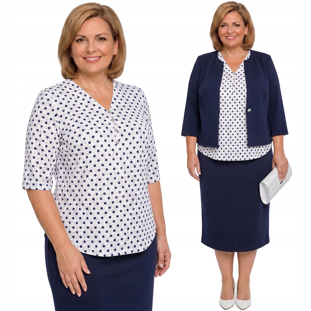 Bílá lesklá kostkovaná halenka s puntíky plus size velikost 54