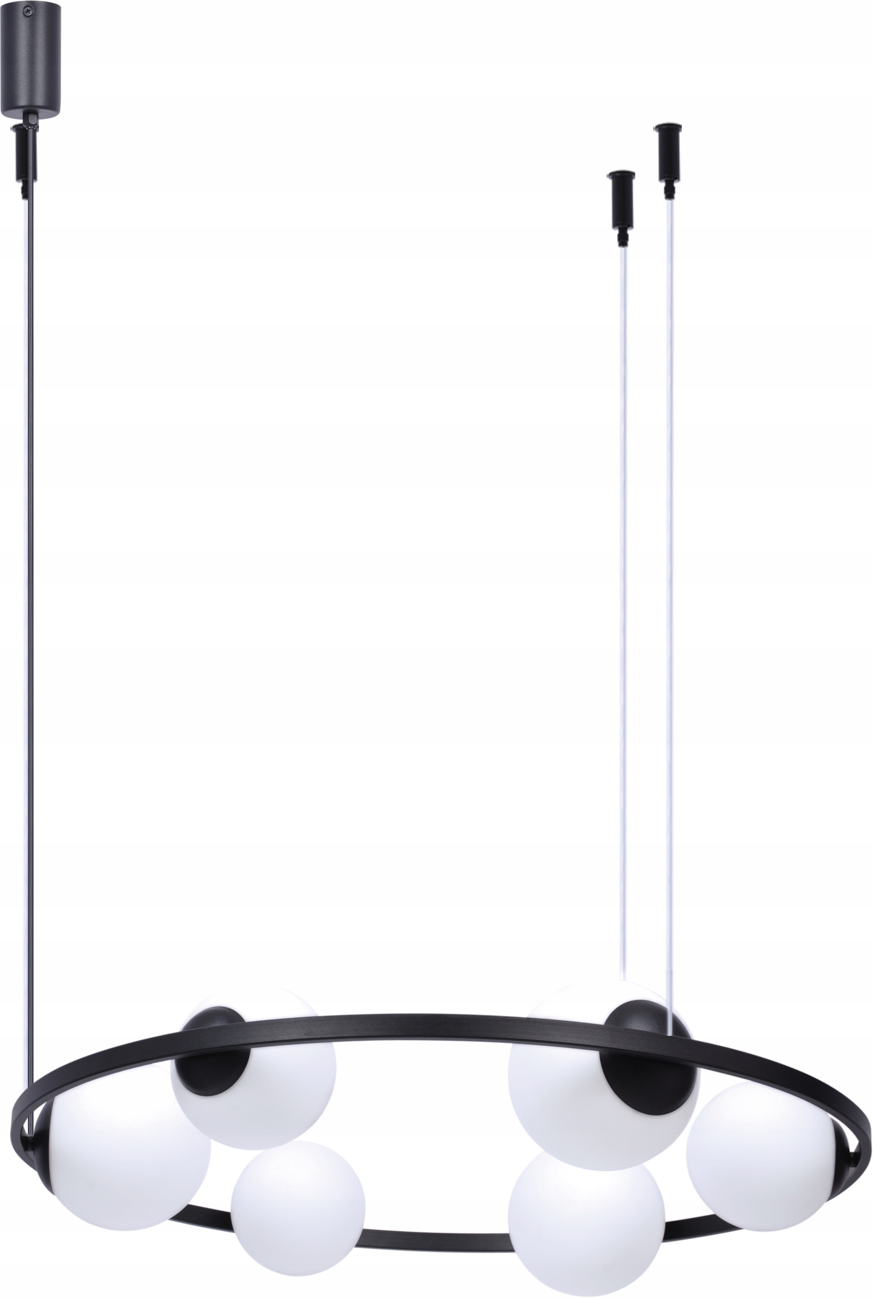 Závesná horizontálna lampa čierna, biele sklenené gule 6 bodov, okrúhla 78 cm Zuma Line
