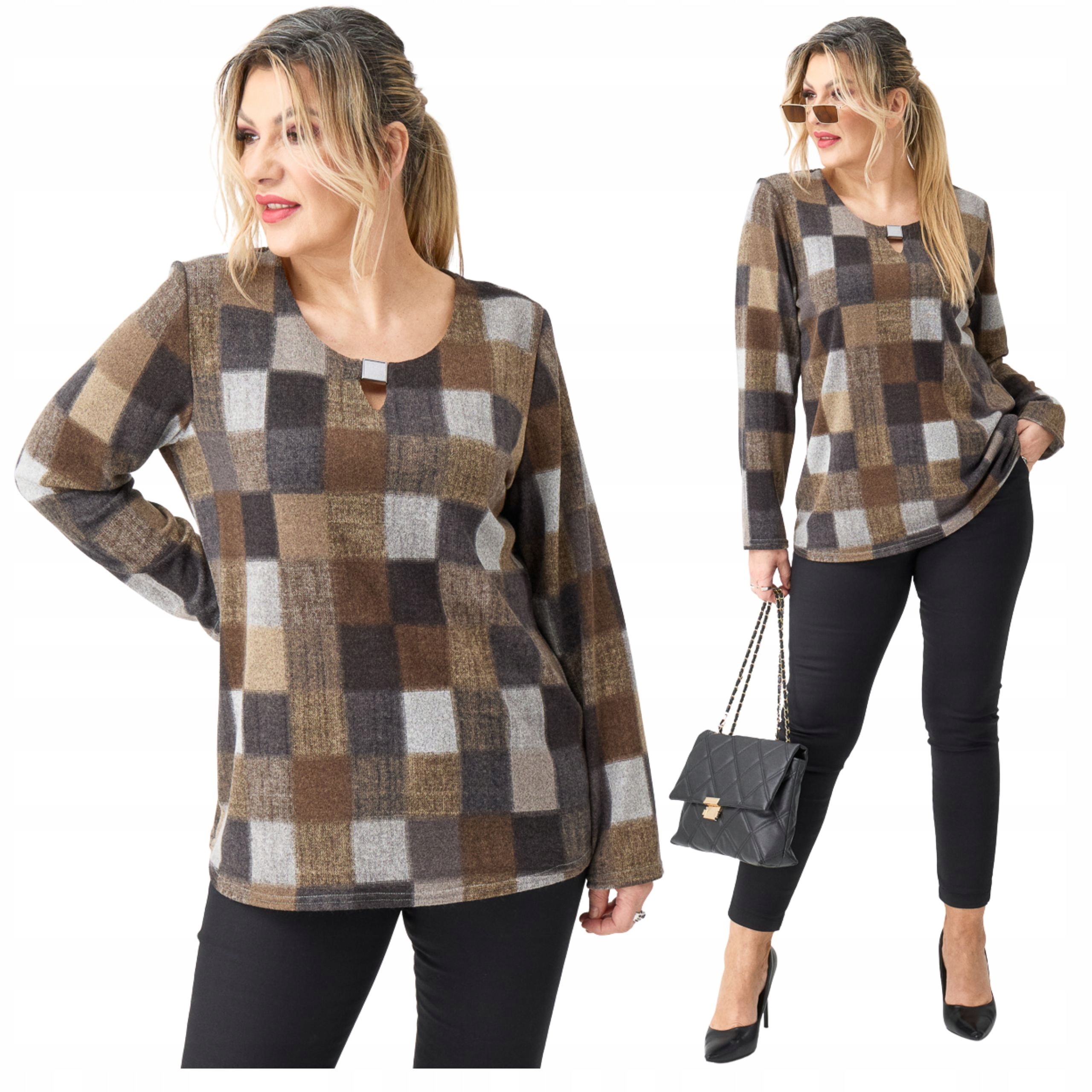 Bluzka damska w kratę modna sweter Polski Producent duże rozmiary