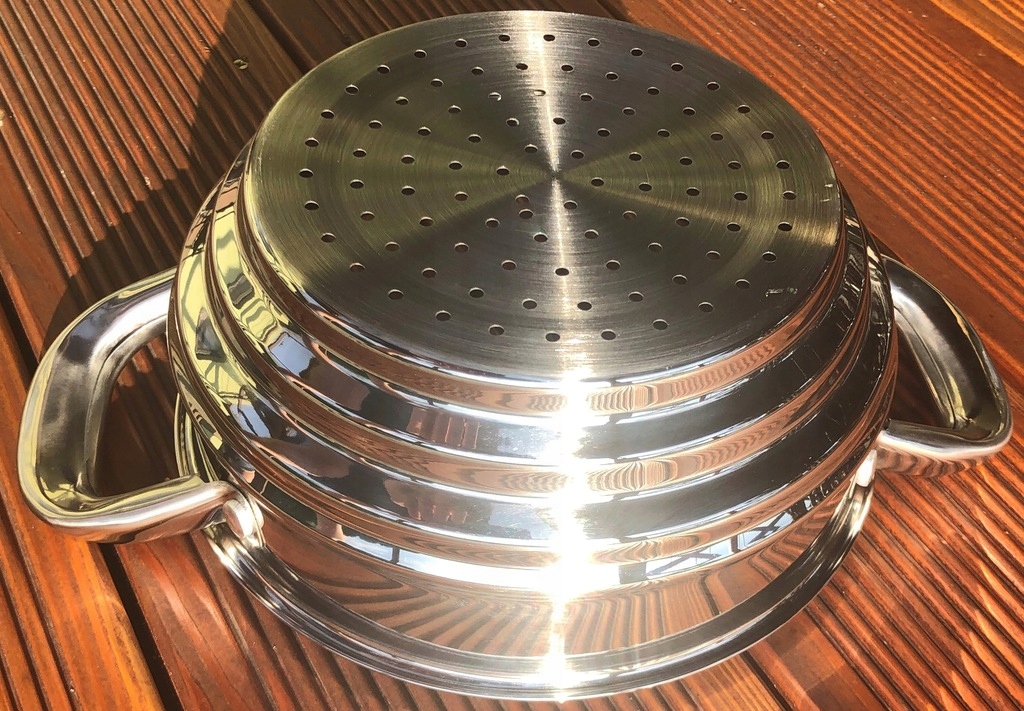 SITO DO GOTOWANIA NA PARZE METALOWE STALOWY WKŁAD NA GARNEK 20,18,16 cm Stan opakowania oryginalne