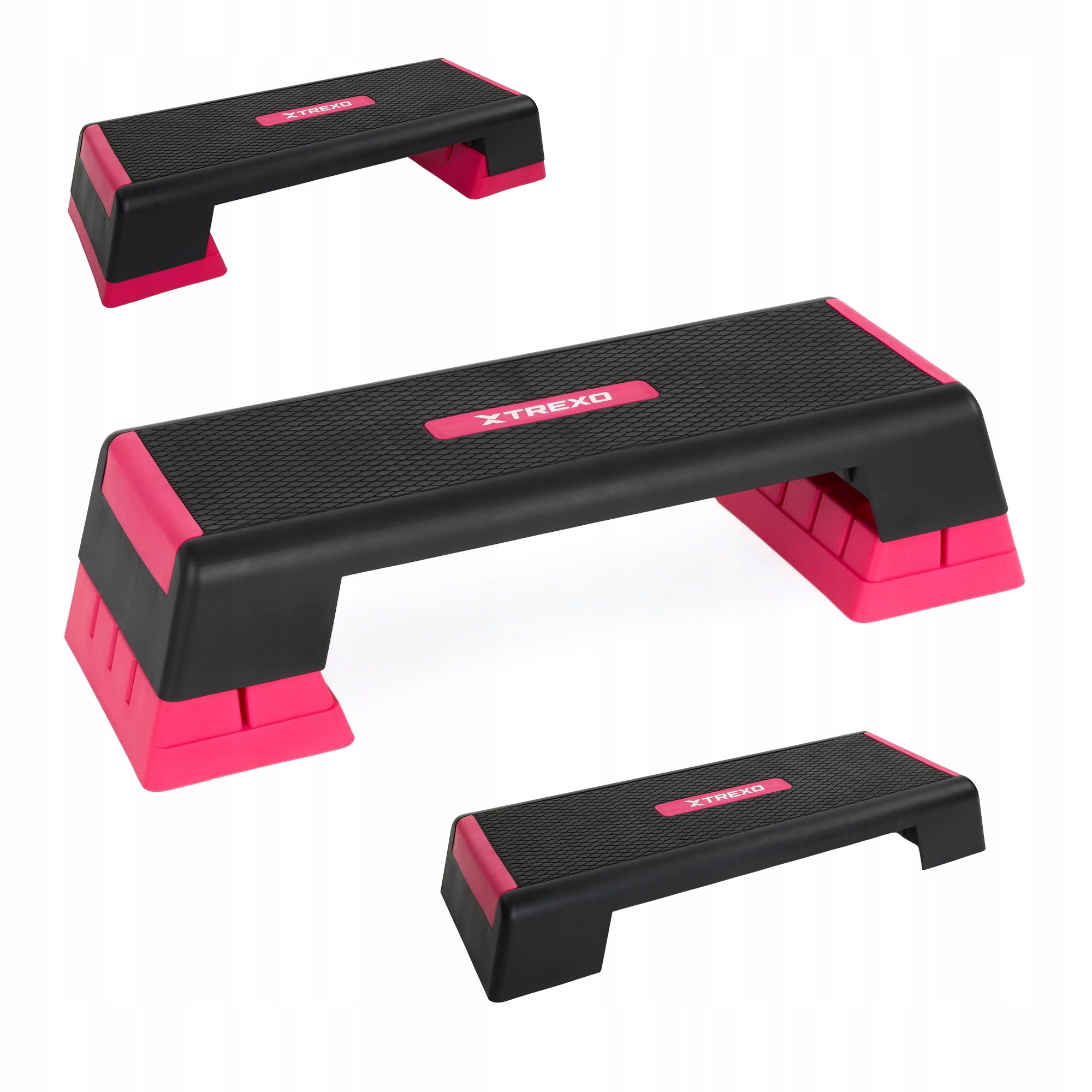 Regulowany Step schodek do ćwiczeń fitness Xtrexo 3 stopnie podest różowy
