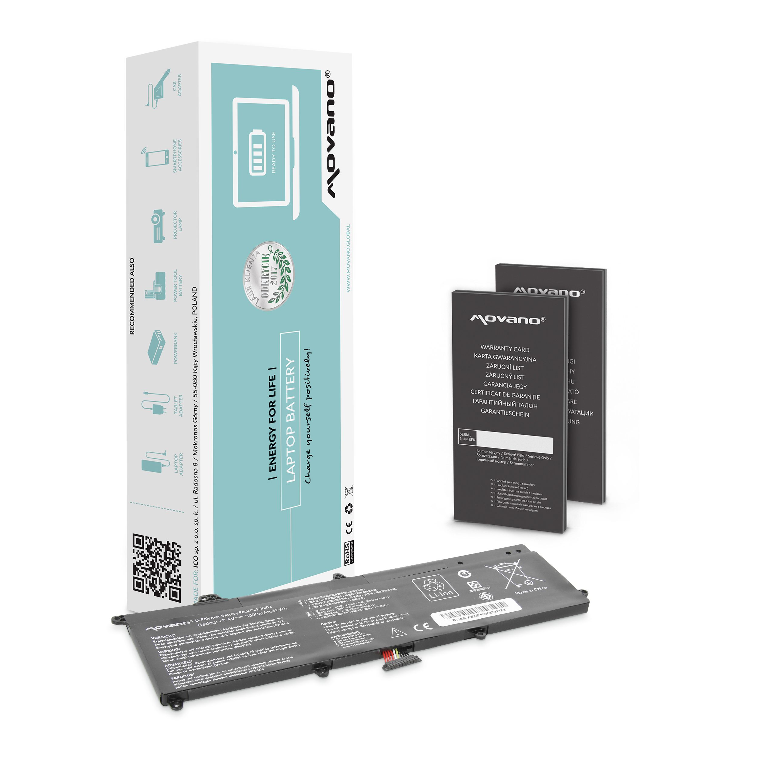 Baterie Movano pro Asus VivoBook X202E, 4500 mAh